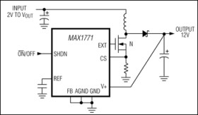 12V or Adjustable, High-Efficiency, Low I, Step-Up DC-DC Controller