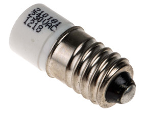 Lampka kontrolna Biały 230V ac E10 LED średnica 10mm długość 25.25mm