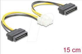 83020 2x Power Cable, 15-Pin SATA Plug > 8-Pin EPS Plug, 15 cm