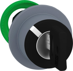 Key switch, 3 positions, unlit, latching, waistband round, black, front ring light gray, 3 x 45°, mounting Ø 30.5 mm, ZB5FG05C0
