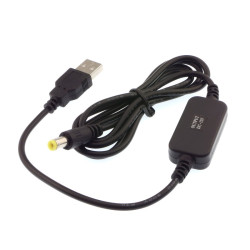 Kabel zasilający z przetwornicą z 5 V (USB) na 12 V (gniazdo DC 2,1 mm)