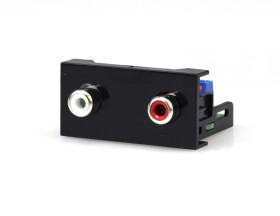 Gniazdo 2x RCA szybkozłącze moduł 1M 22,5x45 czarny Mediabox