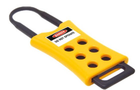 Blokada klamrowa Blokada zabezpieczająca RS PRO rozmiar mocowania 45mm Czarny, żółty zamki: 6