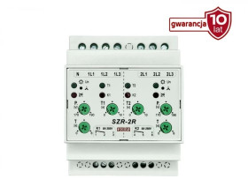 Sterownik układu SZR, 3P, styki 2P, regulacja czasu przerwy przełączania, opóźnienia reakcji, napięcia progowego SZR-2R