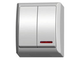 FALA Wyłącznik podwójny świecznikowy z podświetleniem pomarańczowym biały ŁNH-2HS/00 OSPEL