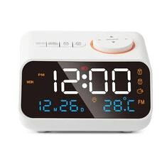 Wielofunkcyjny zegar LED z kontrolą głosową, higrometr, radio FM, podwójne alarmy, regulowana jasność, wyświetlacz temperatury i