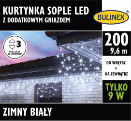 Kurtyna świetlna zewnętrzna 200l kurtyna sople z dod.gniazdem 10m dekoracji+5 m przewodu zasilającego 13-572