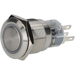 R-TECH 524587 19mm IP67 Vandal Resistant Switch SPDT Blue Ring LED St/St