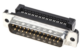 Złącze D-Sub 25-pinowe Męski Kąt Proste Montaż na kablu raster 2.76mm Złoto na niklu