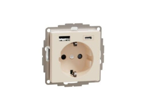 MERTEN Gniazdo pojedyncze z uziemieniem schuko z ładowarką USB A+C 3A krem MTN2367-0344 SCHNEIDER ELECTRIC