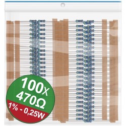 Metal film resistor, 470 Ω, 0.25 W, ±1 %, Bag with 100 pieces, 22P045, package with 100 pieces