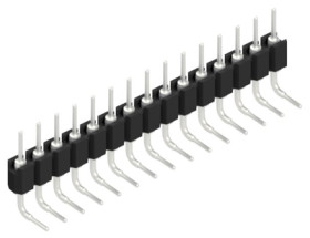 Pin header, 15 pole, pitch 2.54 mm, angled, black, 10043009