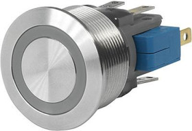 Vandal-proof pushbutton, 1 pole, silver, illuminated  (blue), 100 mA/30 V, mounting Ø 30.1 mm, IP67, 1241.6664.1114000