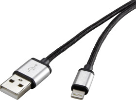 Renkforce Kabel USB USB 2.0 Złącze męskie USB-A, Złącze męskie Lightning 1.00 m ciemnoszary w rękawie RF-3969333