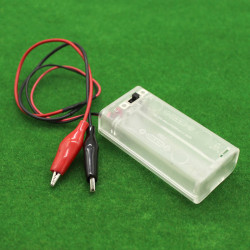 2x AA Battery Holder with Crocodile Clips + Cover + Switch, Transparent