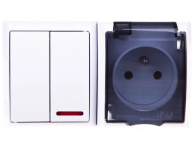 FALA Łącznik hermetyczny świecznikowy z podświetleniem + gniazdo z/u biały ZH-Ł2SG/00/d