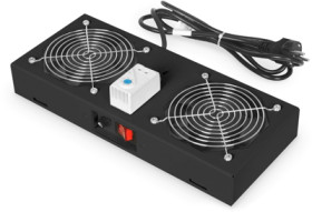 Roof ventilation unit, steel, (W x H x D) 345 x 90 x 150 mm, black, for 483 mm cabinets, DN-19 FAN-2-WM-T-SW