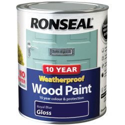 Ronseal 38777 10 Year Weatherproof Wood Paint Royal Blue Gloss 750ml