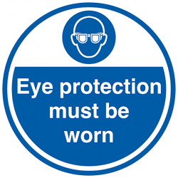 Znak nakazu, Winyl, Eye protection must be worn-Tekst Angielski, 450mm, Tak Znak