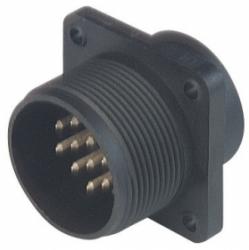 CM 02 E 20-27P wtyk z flanszą (złącze męskie) do obudowy, 14 styków, przyłącze lutowane, Hirschmann, 933062100, CM02E20-27P