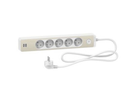 Prz. 5-gn. z ł. 2xUSB, 1,5m bia/drew.N