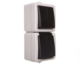 TEKNO Łącznik świecznikowy + Gniazdo pionowe z przesłoną styków śrubowe 10AX/16A 250V szare IP54 25362