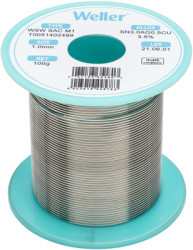 Solder, lead-free, SAC (Sn3.0Ag0.5Cu3.5%), Ø 1 mm, 100 g, WSW SAC M1 1MM 100G
