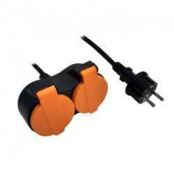 Przedłużacz, rozgałęźnik wtyczkowy, podwójny 2x2P+Z H05RR-F 3G1,0mm², IP44, 1m, pomarańczowy / 34045