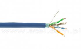 Kabel FTP (F/UTP), skrętka, kat5E, drut, wewnętrzny, niebieski, LSOH, 4x2x24 AWG, 305m