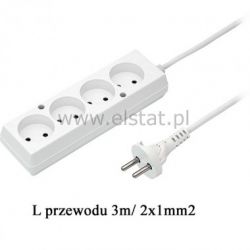 Przedłużacz 4GN 3m, biały 2x1mm