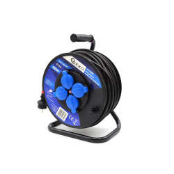 Przedłużacz zwijany 50m 3x1,5mm Na bębnie, 4 gniazda z klapką, IP44 GEKO