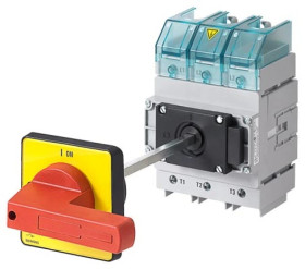 Rozłącznik główny/awaryjny 3P 160A 75kW AC23A 400V montaż na płycie z wałkiem pokrętło piórkowe 4 otwory 3LD2318-0TK13