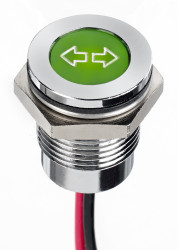 Lampka kontrolna do montażu panelowego 12V dc, zielona 14mm LED Chrom Wyprowadzenia APEM