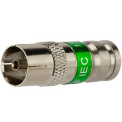 Gniazdo antenowe IEC TV kompresyjne zielone MASTER na przewód Triset-113 TC6 Trishield 3SH75 RG6