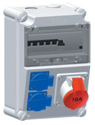 Rozdzielnica naścienna 2x16A 230V, 1xCEE 16A 5P 400V, 1xFI40/0,03A, 2xB16/1, 1xC16/3 IP44 516539