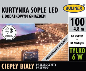 Kurtynka sople 100l z gniazdkiem ciepły biały 4,8m 230V/31V 6W IP44 na zewnątrz i do wnętrz 13-559 przeźroczysty przewód