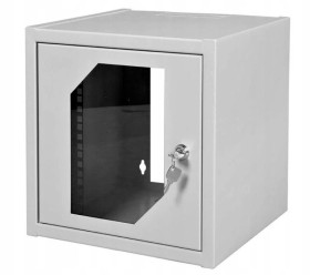 Szafa wisząca RACK 10cali 6U 300mm szara z szybą 5-10/06U-300/W111/01