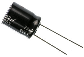 Kondensator 22μF 400V dc Radialny, Otwór przelotowy Panasonic roztaw: 7.5mm 16 (Dia.) x 20mm