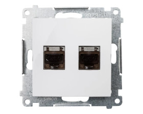 Simon 54 Gniazdo komputerowe podwójne 2xRJ45 kat.6 ekranowane z przesłoną białe D62E.01/11