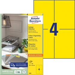 Avery-Zweckform 3459 Etykieta uniwersalna 105 x 480 mm Papier żółty 400 szt. Trwały Drukarka atramentowa, Drukarka Laser