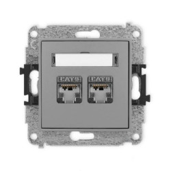 ICON Mechanizm gniazda komputerowego podwójnego 2xRJ45, kat. 6, ekranowane, 8-stykowy szary mat 27IGK-6