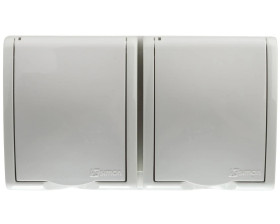 Simon Aquarius Gniazdo hermetyczne podwójne z/u IP54 z przesłoną torów i klapką pełną białe AQGZ1-2z/11