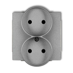 DECO Gniazdo podwójne b/u srebrny metalik 7DGPR-2p