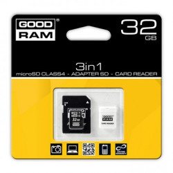 Goodram 3in1 - karta pamięci microSD 32GB 15MB/s klasa 4 + adapter + czytnik