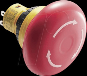 AB6E-4BV02PRM X6-16mm, E-Stop, unibody, 40mm mushr, 2NC, sold term, arrow mark