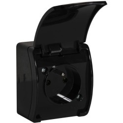 Gniazdo natynkowe pojedyncze z uziemieniem, z klapką VIPLAST KOALA CZARNE IP44 161-05