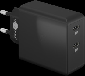 61757 USB (PD) charger, 5-20 V, 3 A, 36 W, USB-C, 2 ports, black