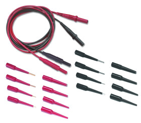 Zestaw przewodów i złączy pomiarowych, zawartość: Jeden czerwony i jeden czarny zestaw każdego rozmiaru pinu i gniazda