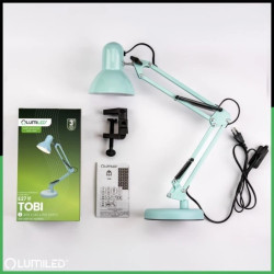 Lampka Biurkowa Kreślarska Stołowa E27 TOBI Pastelowa Niebieska Lumiled + uchwyt na blat