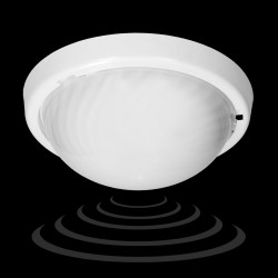 7070T/MAT-ALFA/MS/PL. oprawa oświetleniowa z mikrofalowym czujnikiem ruchu. 75W. E27. IP44. IK10. poliwęglan mleczny A2210-MP-HF